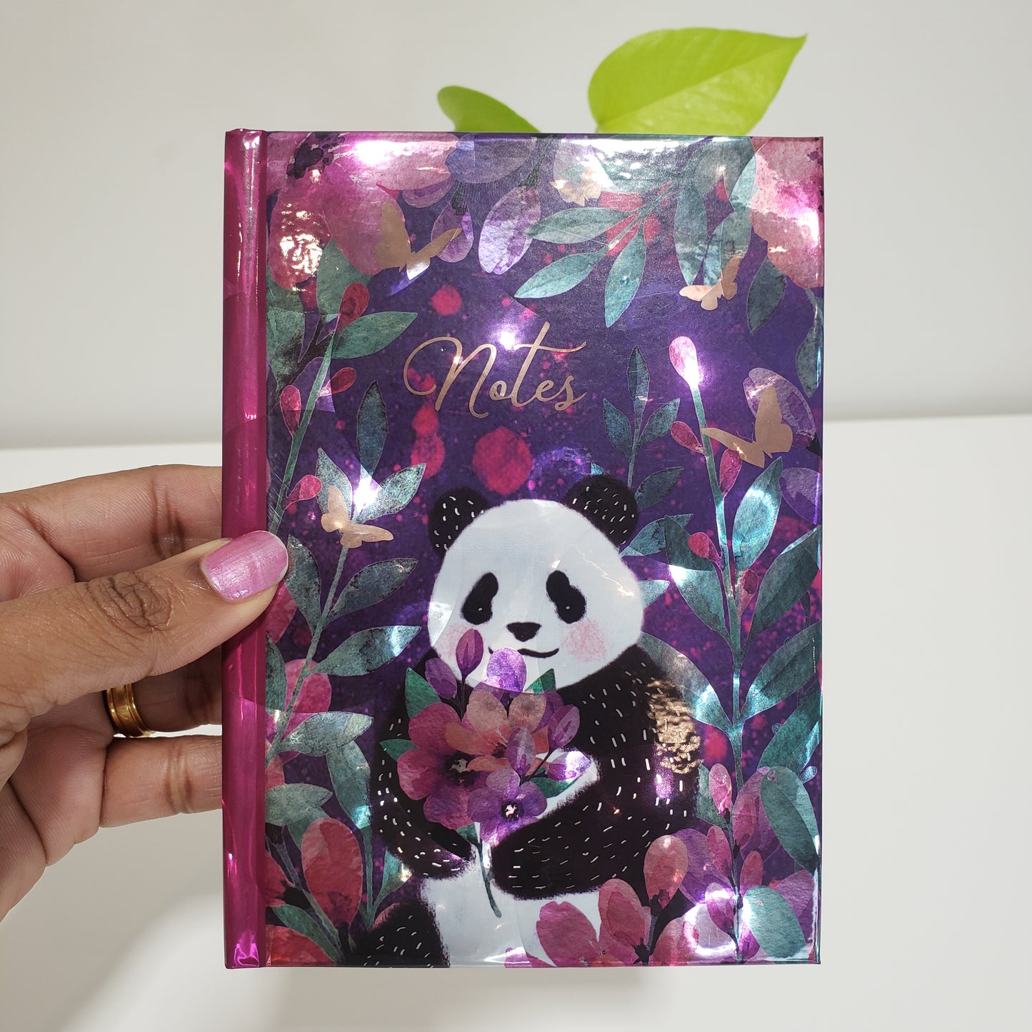 Panda and leaves holographic notebook